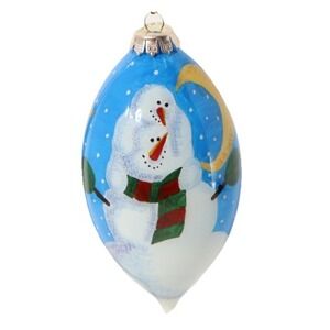 Figi Inside Art Hand Painted Large 5" Teardrop Glass Ornament Snowman Red Box